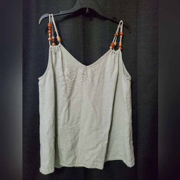 Maurice’s Sage Green V-Neck Beaded Spaghetti Strap Tank SZ M Linen Blend - Picture 5 of 7